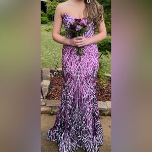 Elegant Purple Strapless Evening Gown